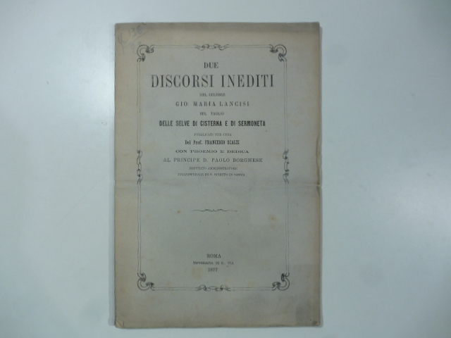 Due discorsi inediti… sul taglio delle selve di Cisterna e di Sermoneta